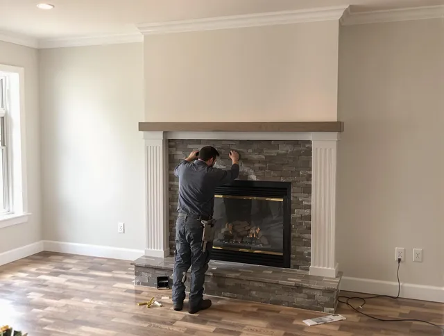Horizon West Chimney Sweep finishing a custom fireplace install in Horizon West, FL